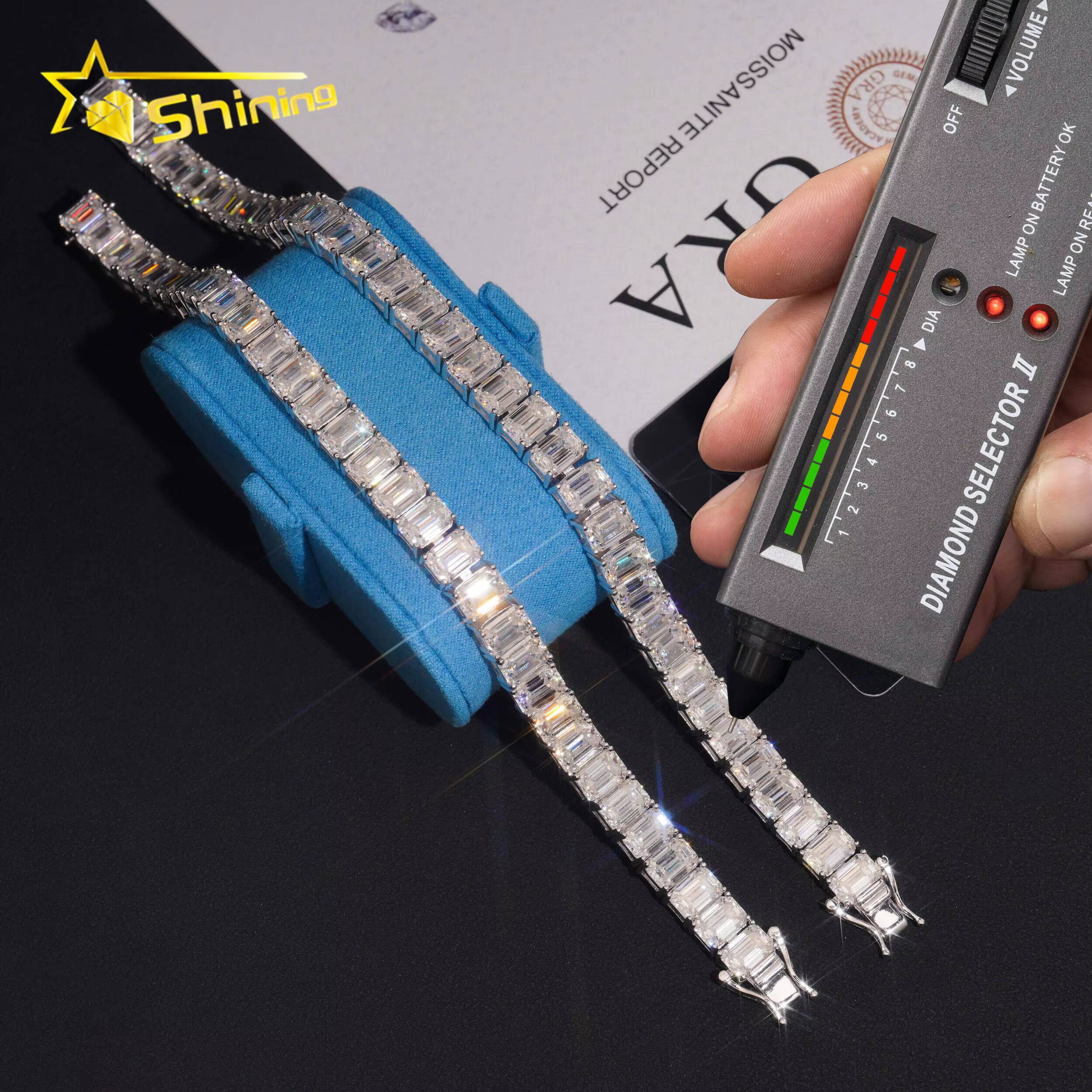 Luxury Emerald Cut Moissanite 5x7mm Tennis Bracelet 18k Gold Plated 925 Silver Fashion Design High Quality Bracelet