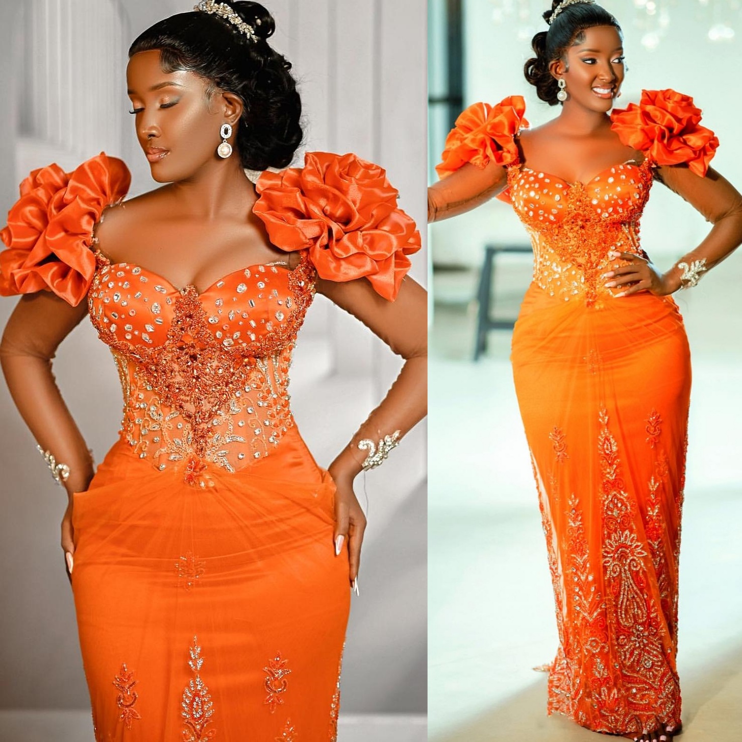 Orange Sheath Prom Dresses 2025 Crystals Lace Spaghetti Evening Formal Party Second Birthday Engagement Gowns Plus Size Dress For Special Occasions ZJ