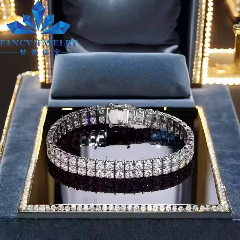 2025 New Arrival Luxury Classic Style 925 Silver Double Rows Tennis 5mm Moissanite Diamond Bracelets Bangles Gifts for Parties