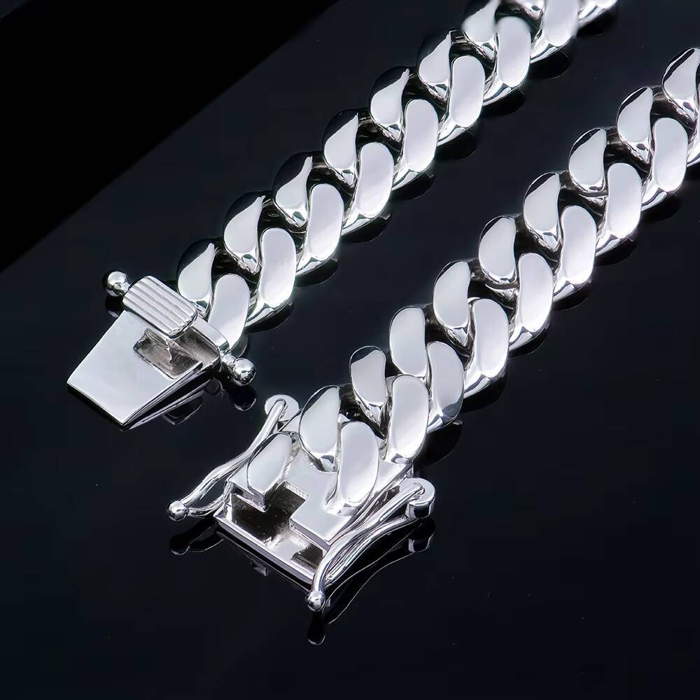 Mens Miami Hip Hop Fashion Jewelry 18k Gold Plated 925 Sterling Silver 14mm 18mm Plain Cuban Chain Necklace Link Bracelets