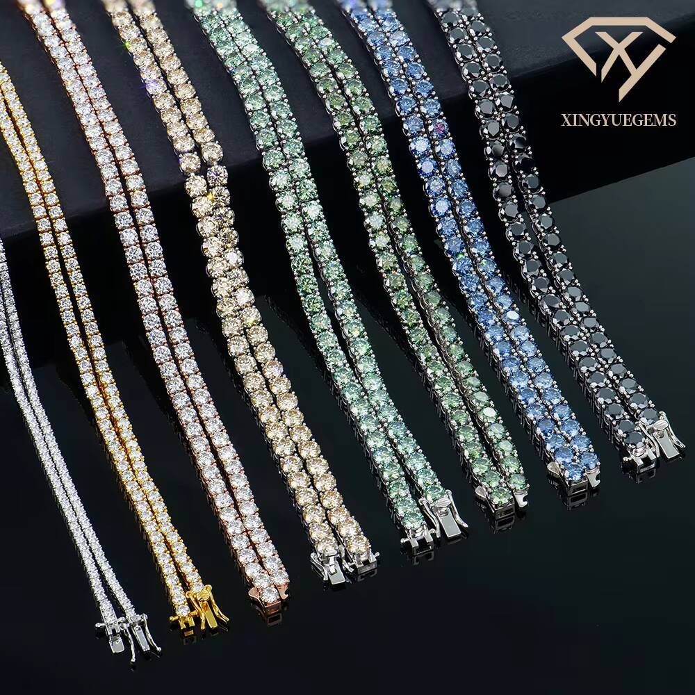 Custom Color Hip Hop S925 Silver 2-6mm Gra Vvs Lab Diamond Fine Necklace Moissanite Mossanite Jewelry Tennis Chain for Man Women