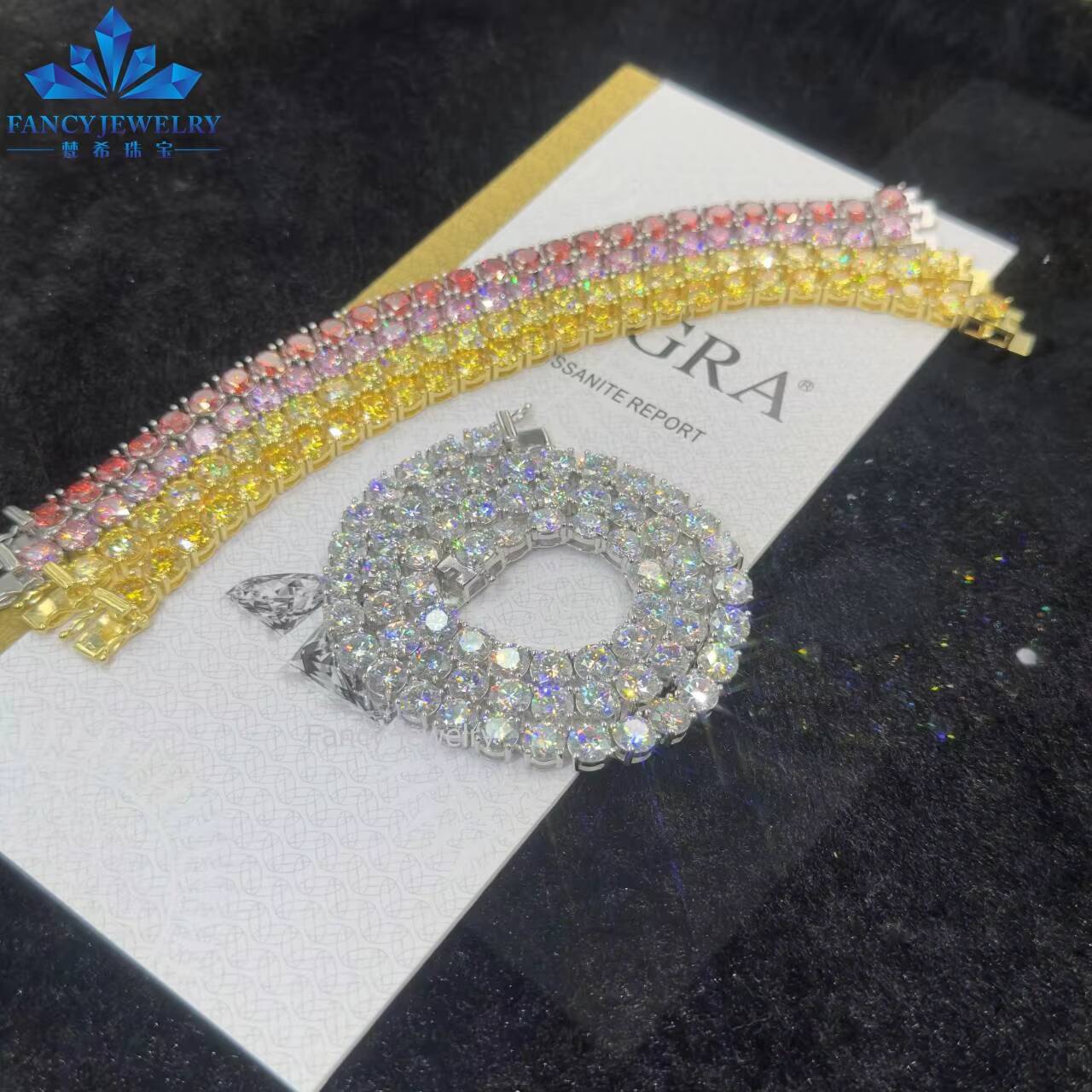 Cheap Price 3/4/5mm Vvs Moissanite Tennis Chain Bracelet Iced Out Pink Red Black Moissanite 925 Sterling Silver Tennis Bracelets