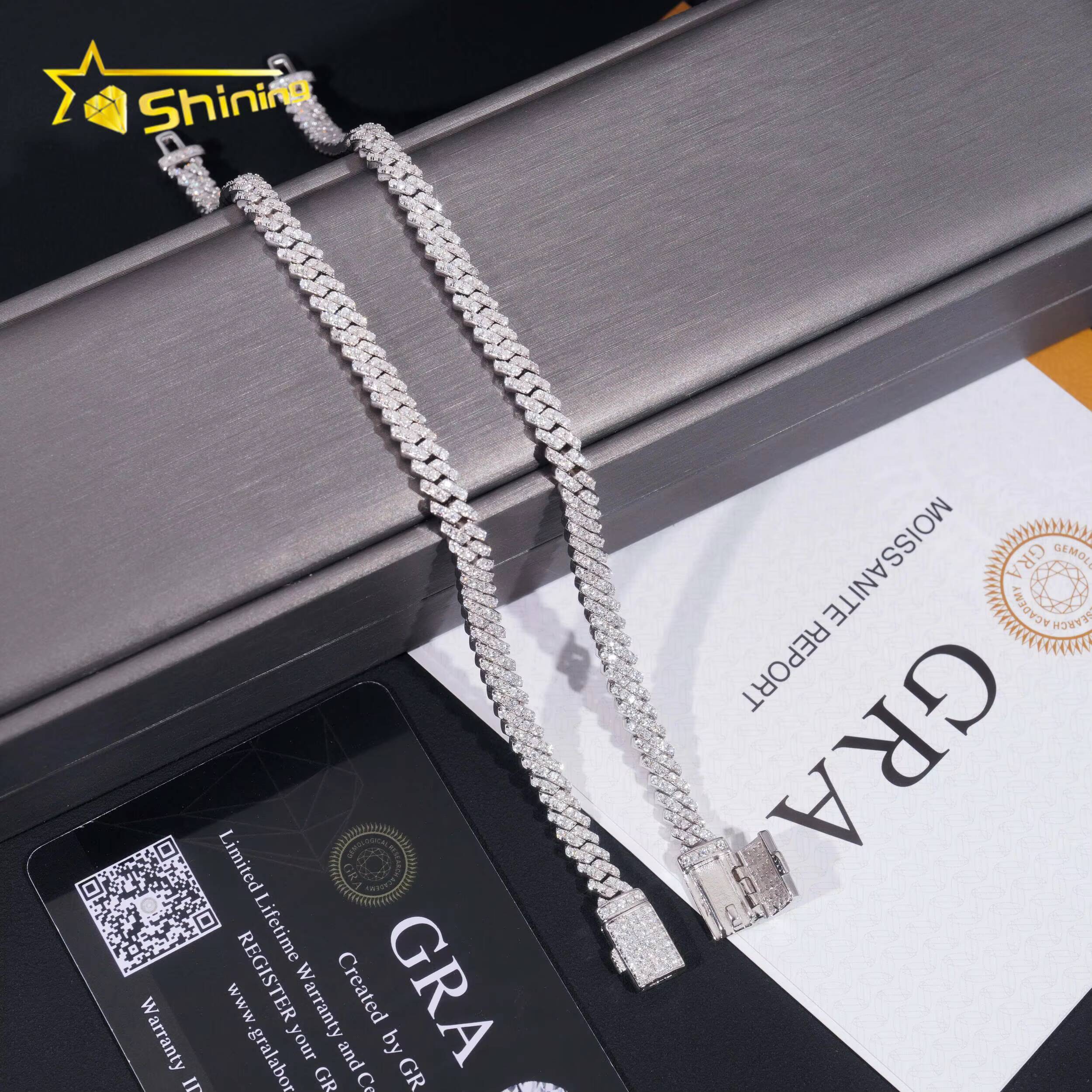 Hot Sale RTS Cuban Chain 5mm ONE ROW Moissanite Pass Diamond Tester 925 Silver Gold Plated Cuban Link Chain Fine Jewelry