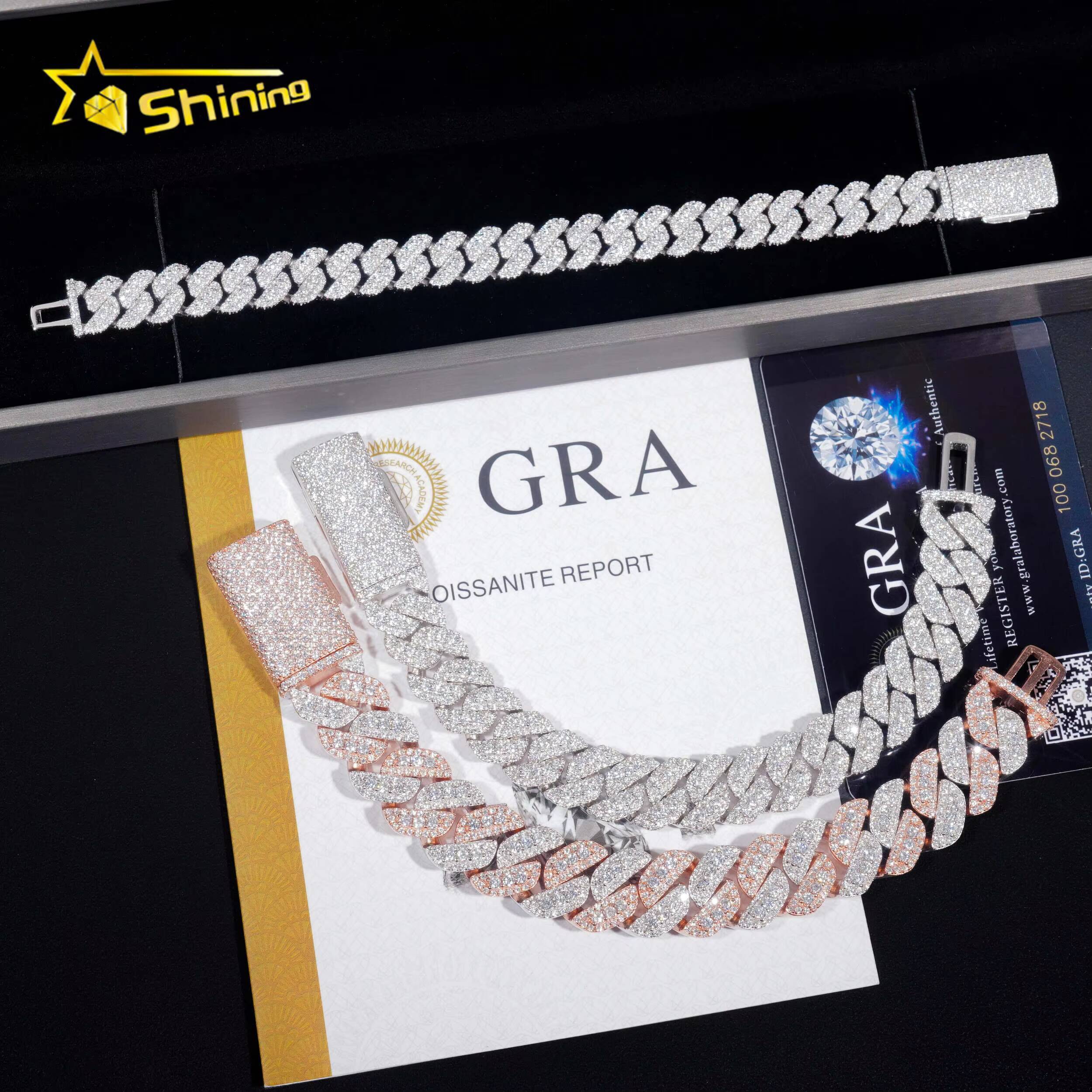 Wholesale Price 10mm 13mm 15mm Cuban Chain Silver 925 Iced Out Vvs Moissanite Diamond Hip Hop Jewelry Cuban Link Bracelet Men