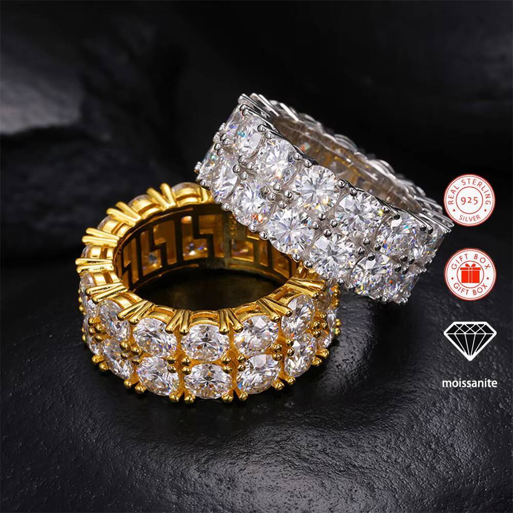 1pc Inlaid Moissanite Ring for Men 18K Gold-Plated S925 Sterling Silver Ring Hiphop Style Ring
