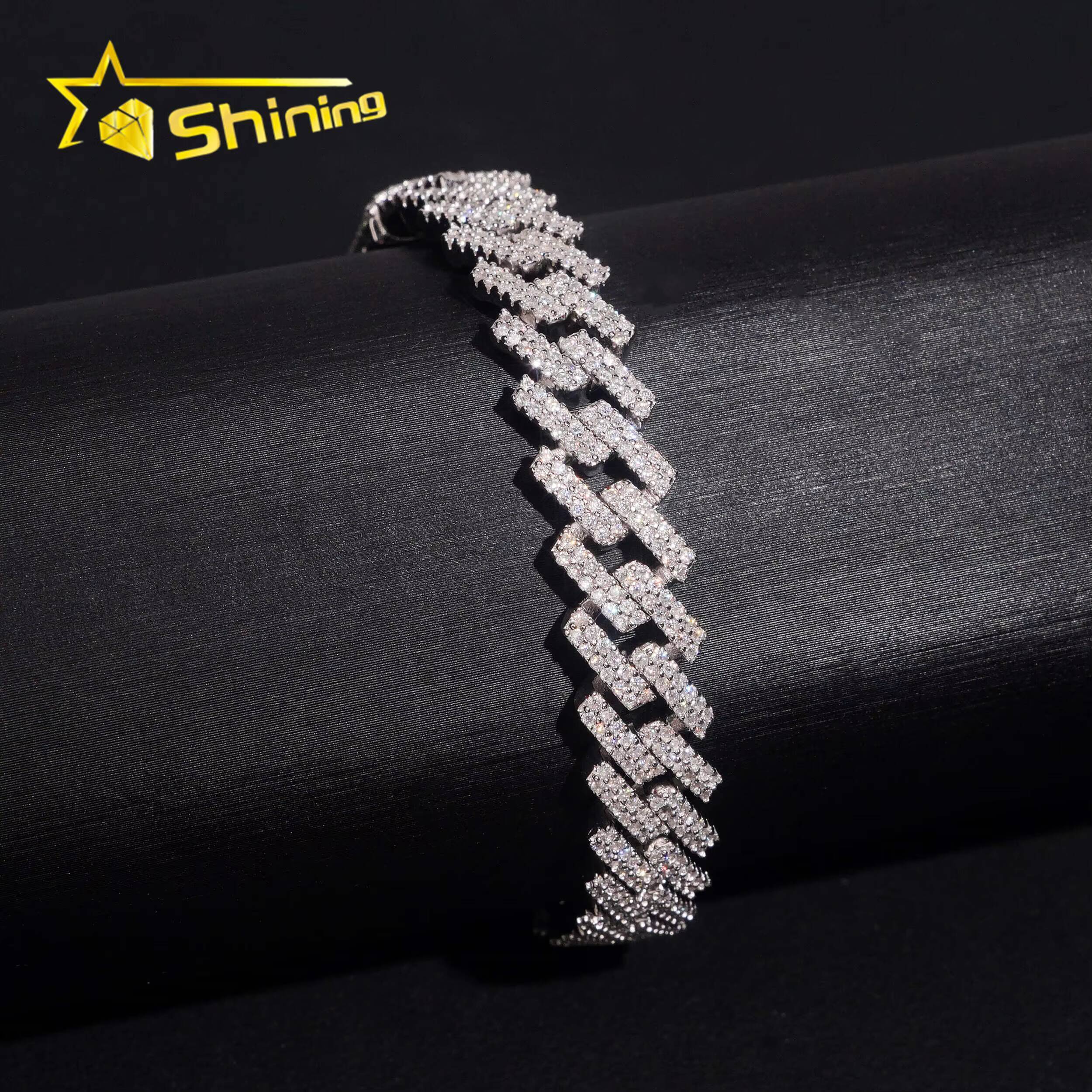 Popular Iced Out 10mm Width 2 Rows Moissanite Cuban Link Hip Hop Jewelry 925 Silver Necklace Custom Cuban Link Chain for Men