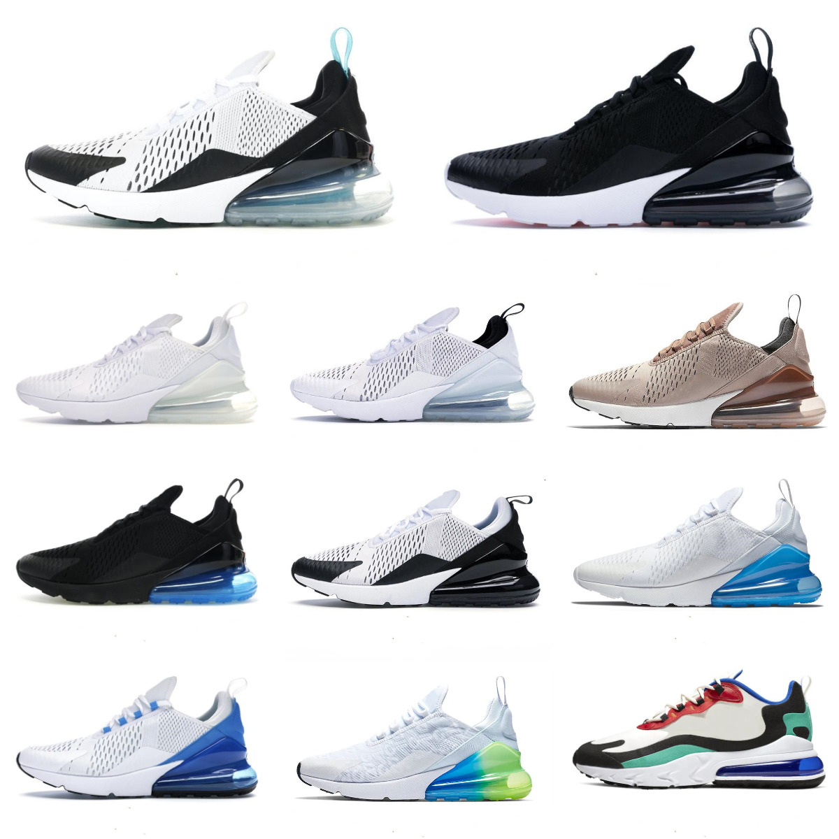 Trainers 270 Mens Running Shoes Triple White Black React 270s University Red Light Soft Pink Night Maroon Cactus Jack UNC Medium Olive USA Women Mesh Sports Sneakers