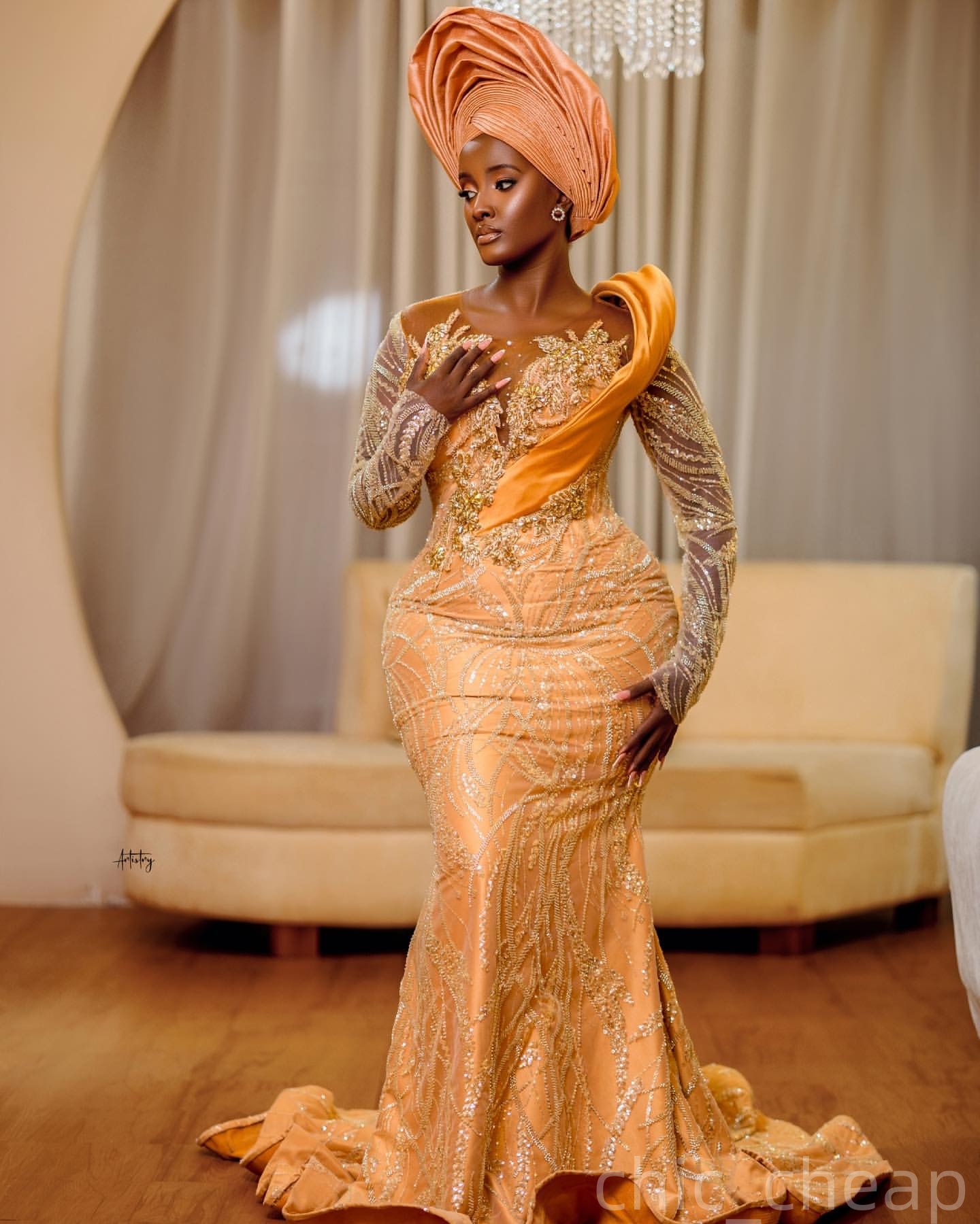 Gold Mermaid Prom Dresses 2025 Crystals Sequined Sheer Neck Evening Formal Party Second Birthday Engagement Gowns Plus Size Dress For Special Occasion