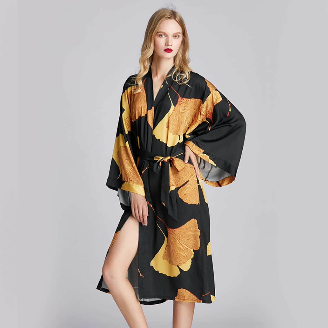 Outfits For Woman Plus-size ice silk nightgown a luxurious and elegant women's nightwear with an European and American style Ginkgo - themed paja