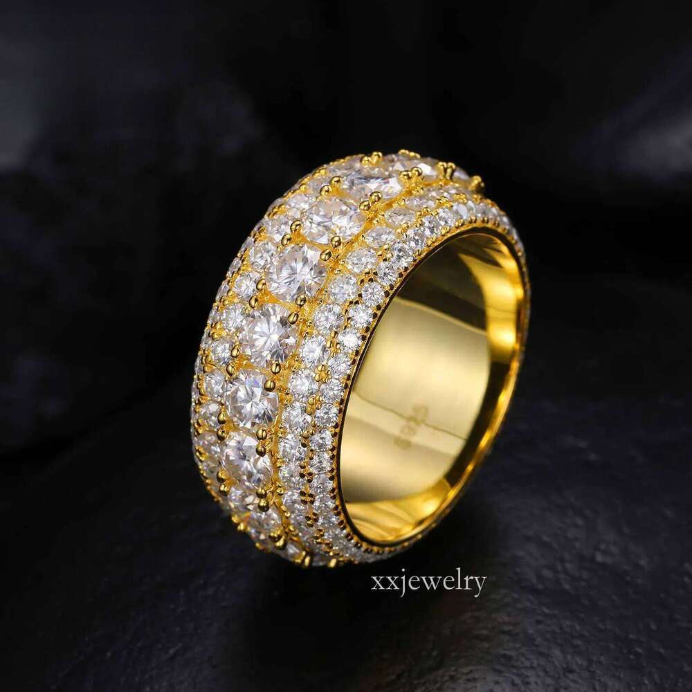High class ring5 Rows Pass Dia Tester Sterling Sier Shiny Fashion Jewelry Rings Moissanite Ring Men