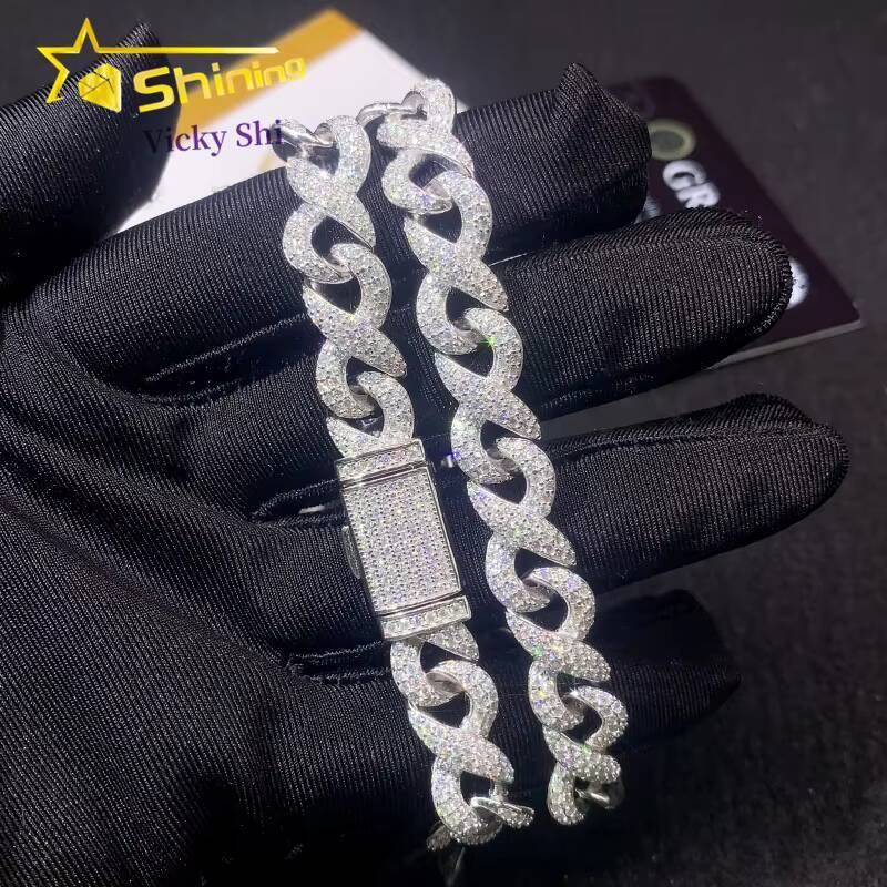 New Arrival Hip Hop Cuban Chain 925 Silver 10MM VVS Moissanite Cuban Bracelet Iced Out Infinity Cuban Link Chain