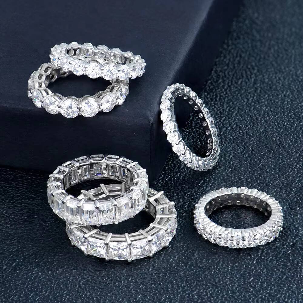 Fine Ring Moissanite Tennis Eternity Ring Jewelry D/VVS Emerald Moissanite 925 Sterling Silver Hiphop Style Jewelry