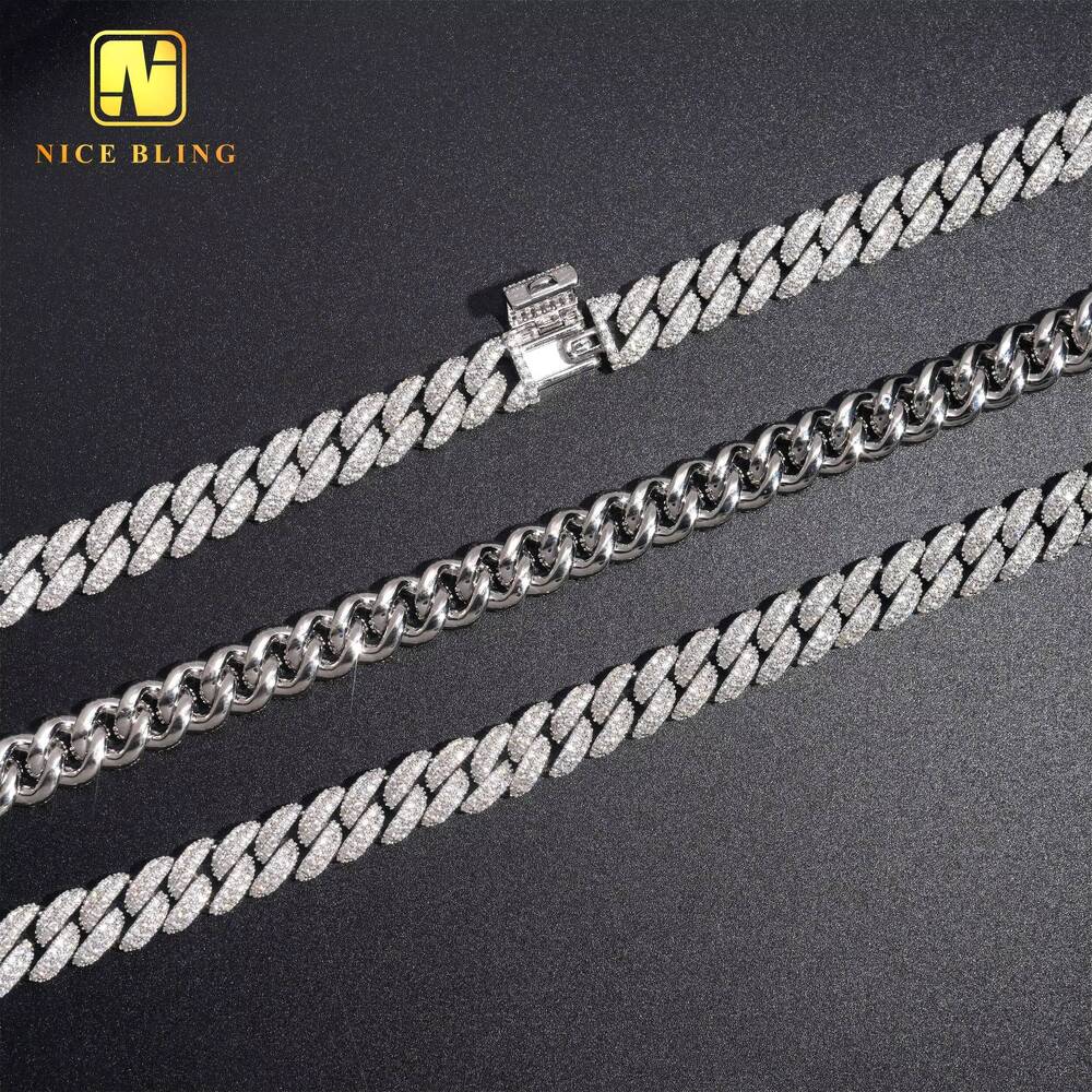Iced Out Miami Cuban Link Chains Fashion Hip Hop Jewelry 925 Silver Men 10mm Moissanite Cuban Necklaces Bracelets