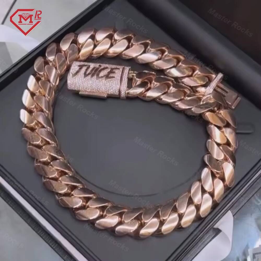 24MM Moissanite Cuban Chain Luxury Custom Clasp Hiphop 925 Silver Iced Out Moissanite Cuban Link Chain