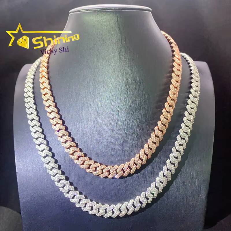 Shining Iced Out Hip Hop Cuban Chain 10MM Width 925 Sterling Silver Moissanite Cuban Link Chain Men Fine Necklace