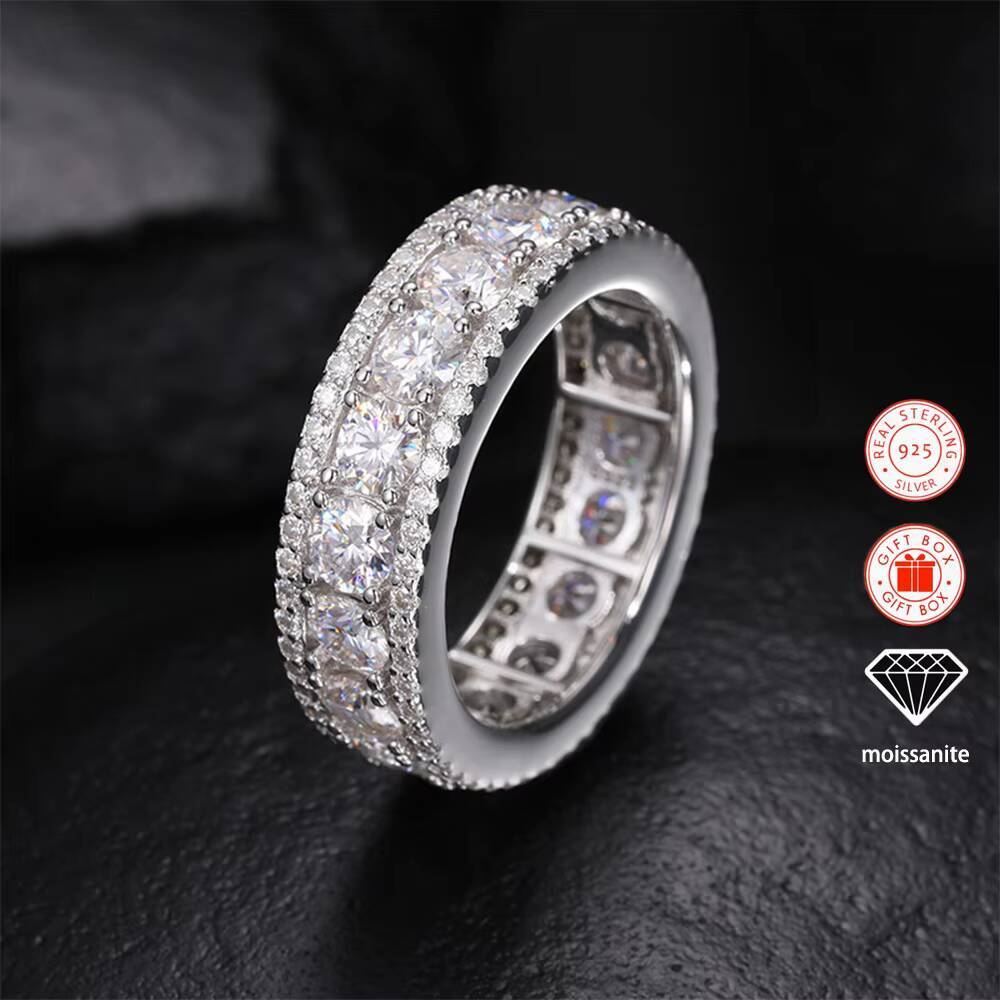 1pc Fashion Fine Jewelry Ring Inlaid Moissanite S925 Sterling Silver Ring Mens Hip Hop Style Shiny Ring