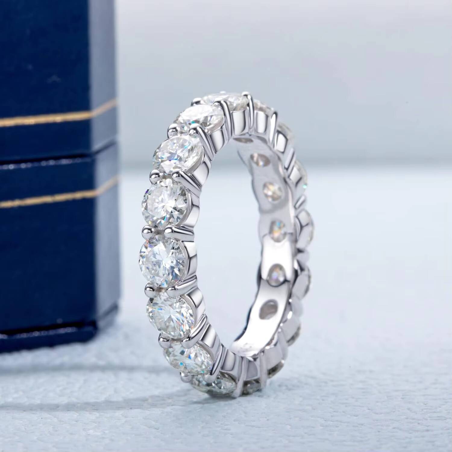 Custom Fine Jewelry Rings 925 Sterling Sliver Eternity Band Moissanite Diamond Ring for Women