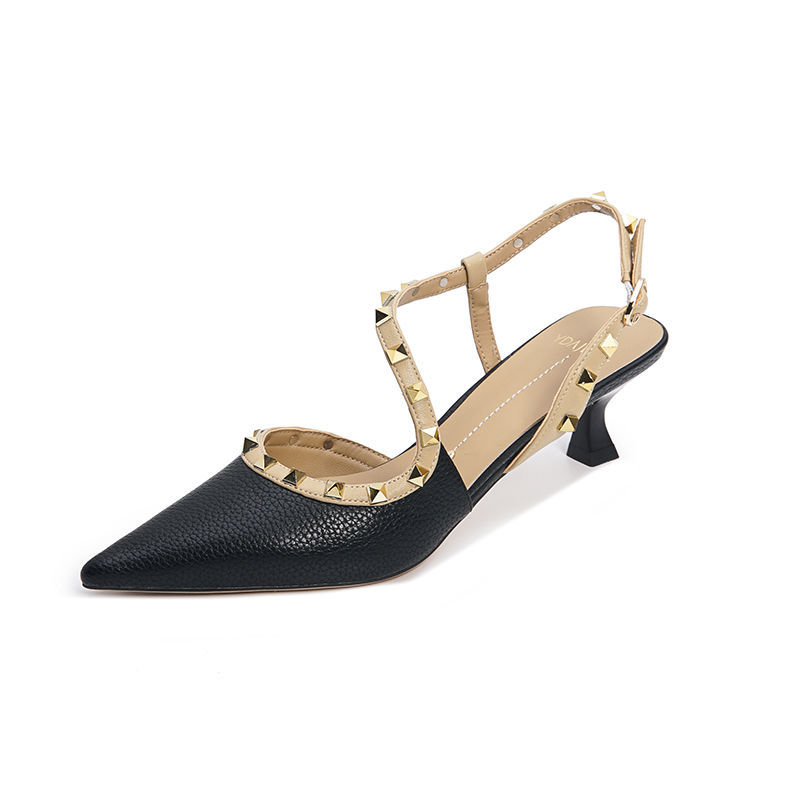 Free delivery designer sandals plus size Rivet for women with shallow mouth, thin heels, toe caps, pointed high heels