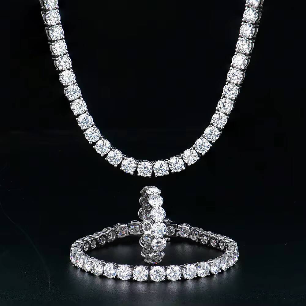 WUZHOU High Quality 5mm Iced Out VVS Rhodium Plated S925 Jewelry Necklace Gra Certified Mossanite Moissanite Tennis Chain