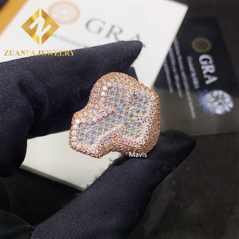 Iced Out Moissanite Jewelry 925 Sterling Silver Moissanite Cross Ring Hip Hop baguette Diamond Ring Custom Rings for Men