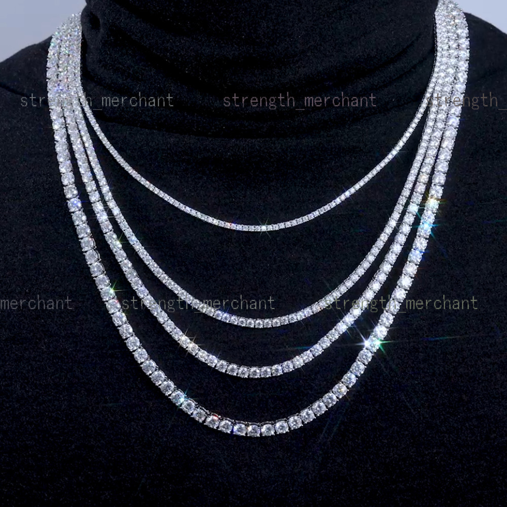 2025 2-5mm Moissanite Tennis GRA Certificate D VVS1 Diamond Necklace Women Men 14K Gold 925 Sterling Silver Handmade Tennis Chain