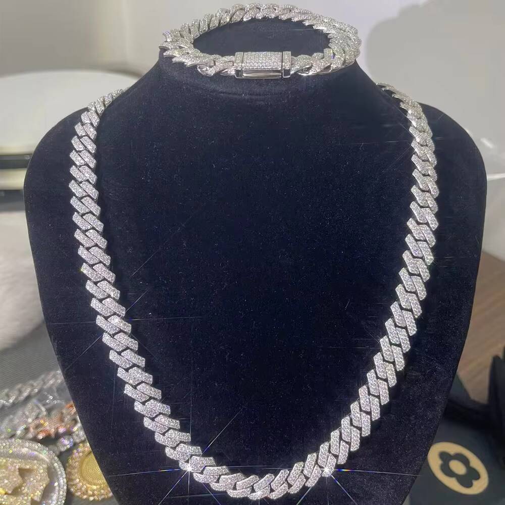 Fashion Male Necklaces 14mm 18K Rose Gold Plated 925 Silver Mosan VVS Moissanite Cuban Link Chain Chunky Necklace Hip Hop Chain