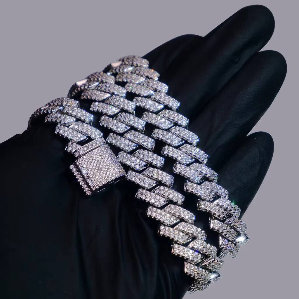 Fashion Male Necklaces 14mm 18K Rose Gold Plated 925 Silver Mosan VVS Moissanite Cuban Link Chain Chunky Necklace Hip Hop Chain