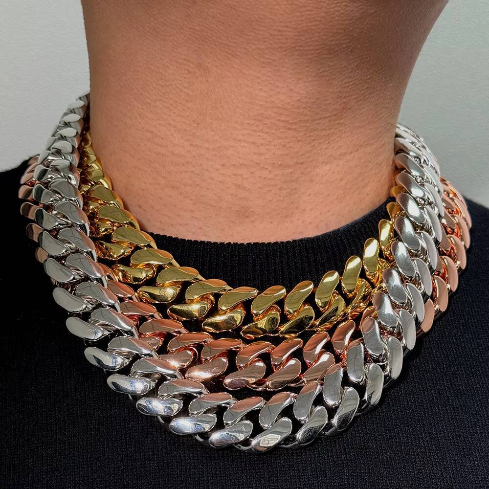 28MM Cuban Chain 925 Sterling Silver Plain Necklace Custom Moissanite Clasp Hiphop Cuban Link Chain