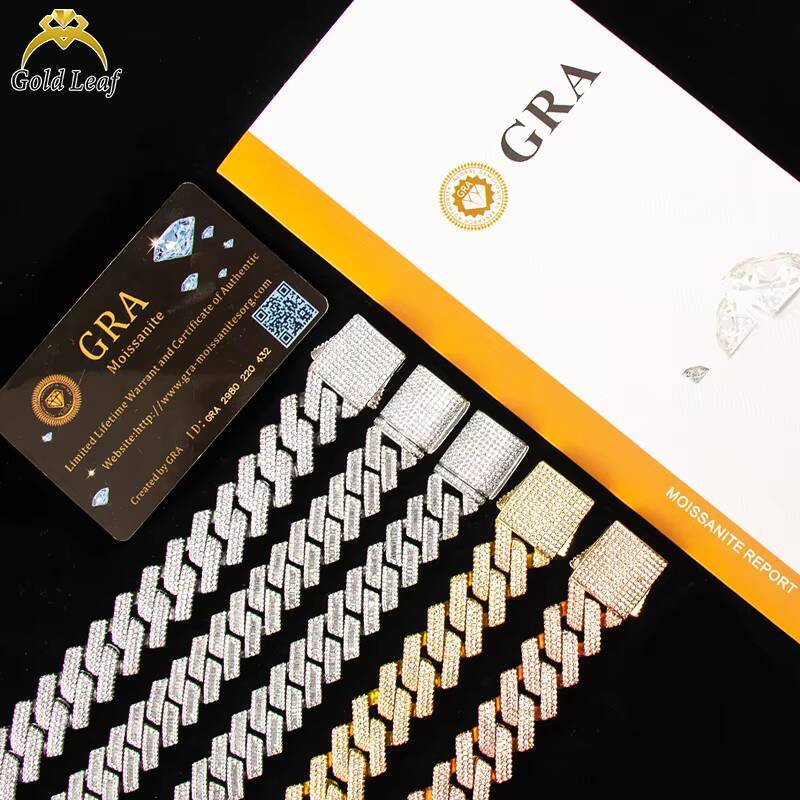 Hip Hop Jewelry Moissanite Necklace Men D Color Vvs Moissanite Chain Men Gold Plated Cuban Mossanite Link Cuban Moissanite Chain