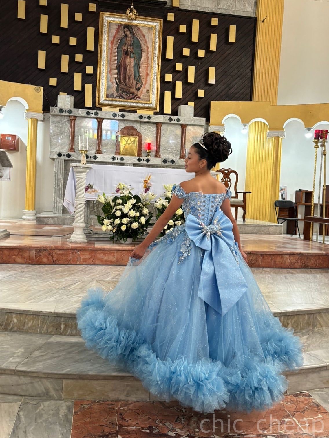 2025 Light Sky Blue Flower Girl Dresses Ball Gown Floral Lace Beaded Crystals Tulle Little Girl Christmas Peageant Birthday Christening Tutu Dress Gow