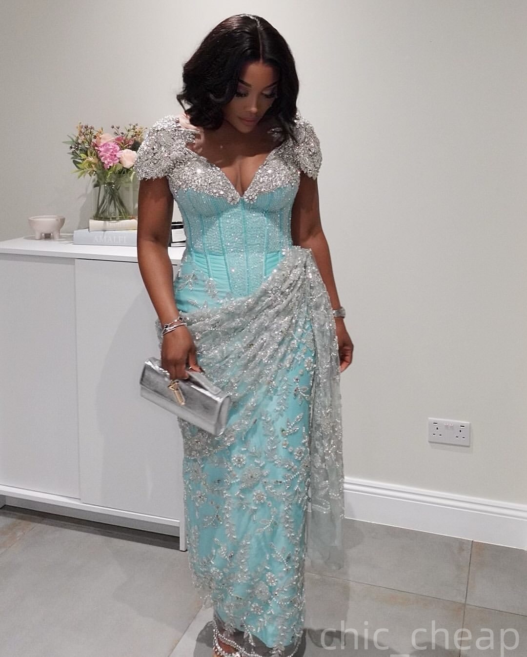 Sheath Sage Evening Dresses Beaded Crystals Sequined Lace Prom Formal Party Second Birthday Engagement Gowns Plus Size Dress For Special Occasions