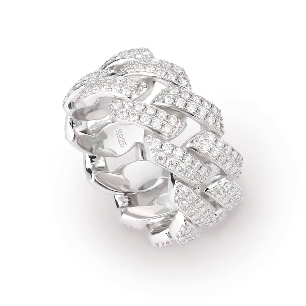Fashion Design Cuban Ring Mossanite D Color VVS 925 Sterling Silver Fine Jewelry Hip Hop Style