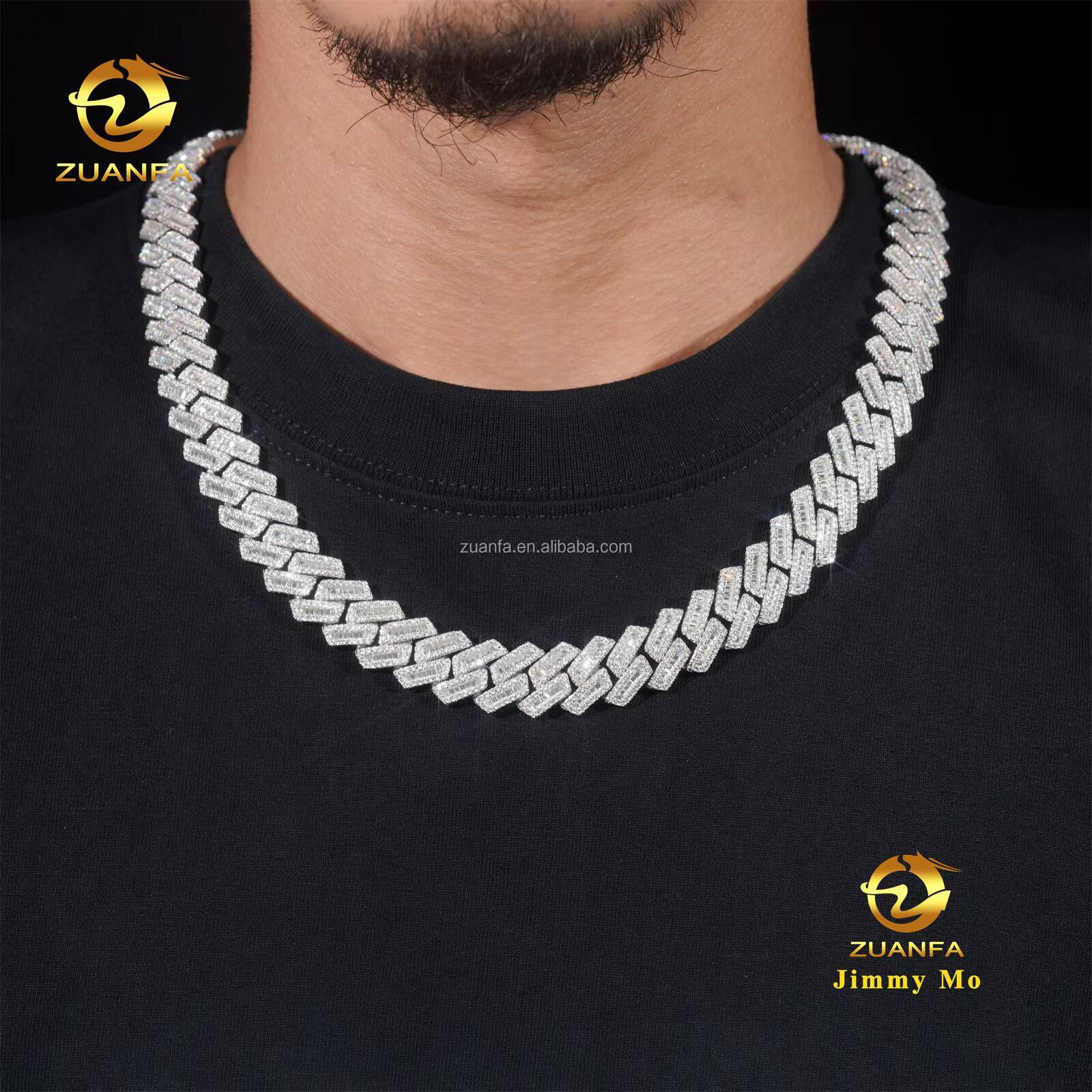New Arrivals Fashion Popular Box Clasp S925 12mm 15mm Iced Out Hip Hop VVS1 Baguette Moissanite Diamond Miami Cuban Link Men