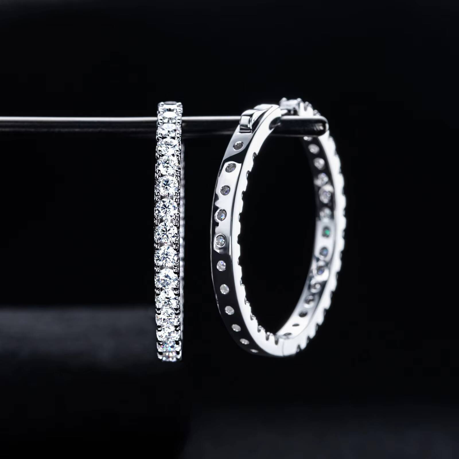 Moissanite Diamond Encrusted Hoop Earrings in Silver/Gold Elegant Diamond Lined Hoop Earrings