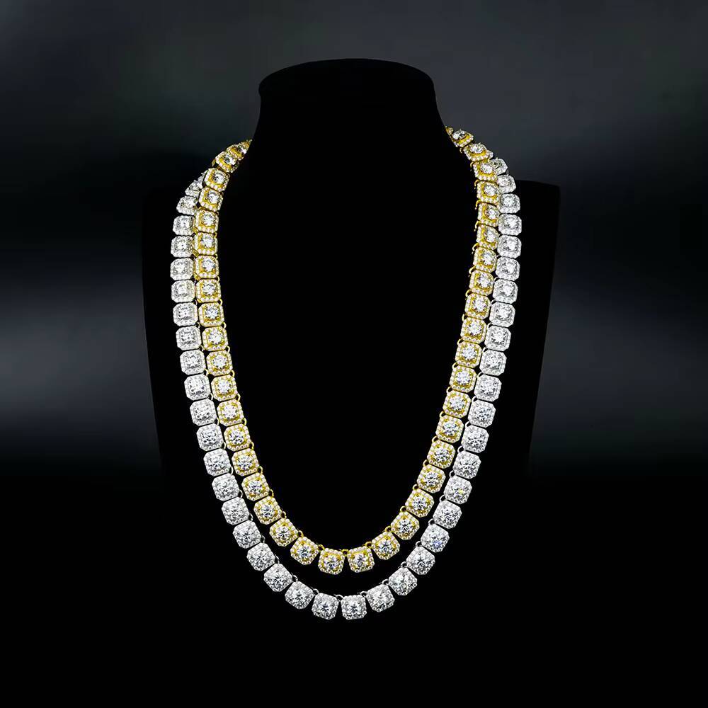 Xingyue Factory Hip Hop Cuban Gra Certified 11mm Mossanite Moissanite square Cut Clustered Tennis Chain Necklace with Side Ice