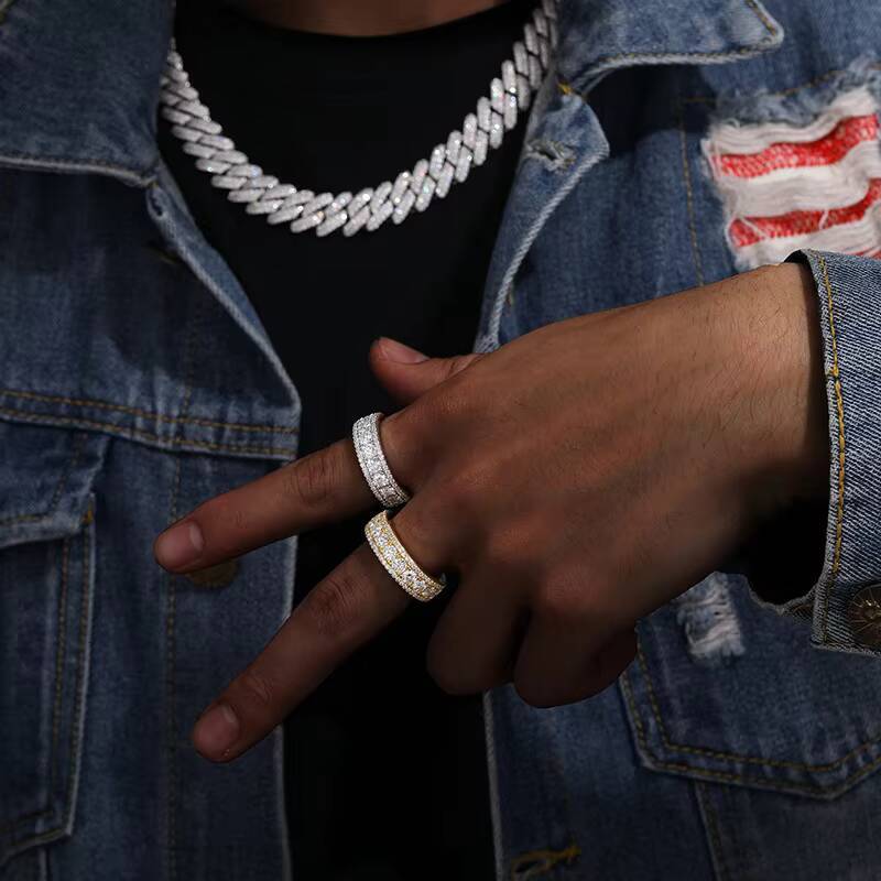 1pc Fashion Fine Jewelry Ring Inlaid Moissanite S925 Sterling Silver Ring Mens Hip Hop Style Shiny Ring