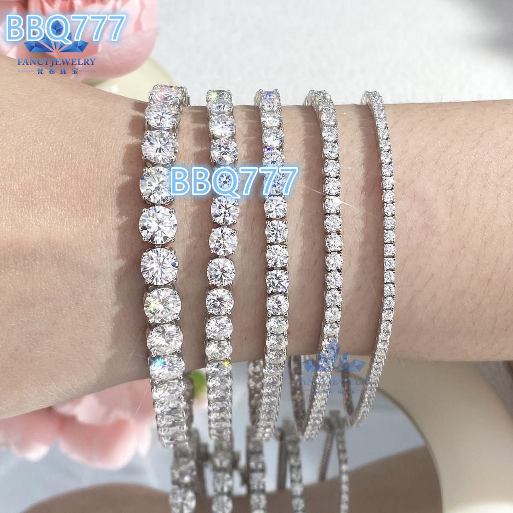 Large Stock Hip Hop 2.0mm-5.0mm VVS Moissanite Diamond 925 Silver Iced Tennis Chain Bracelet Pass Diamond Tester From Stock
