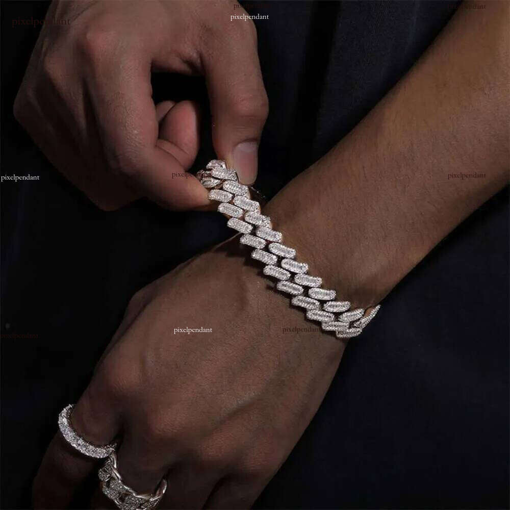 Master Rocks Jewelry Sterling Sier 15mm Hip Hop Bracelets Iced Out Vvs Moissanite Cuban Link Chain