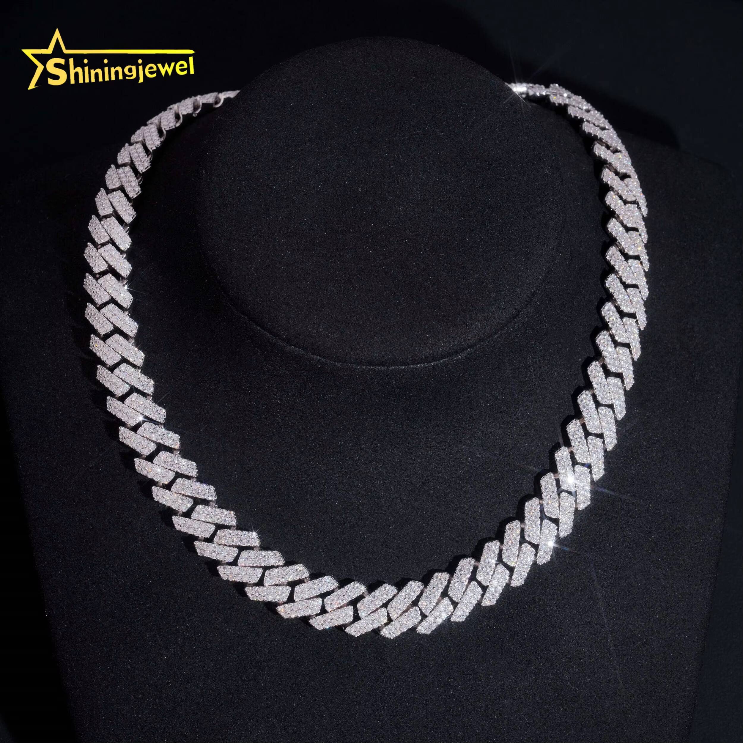Cuban Necklace 13mm Cuban Link Chain 925 Sterling Silver Gold Plated Pass Diamond Test VVS Moissanite Iced Out Hip Hop Jewelry