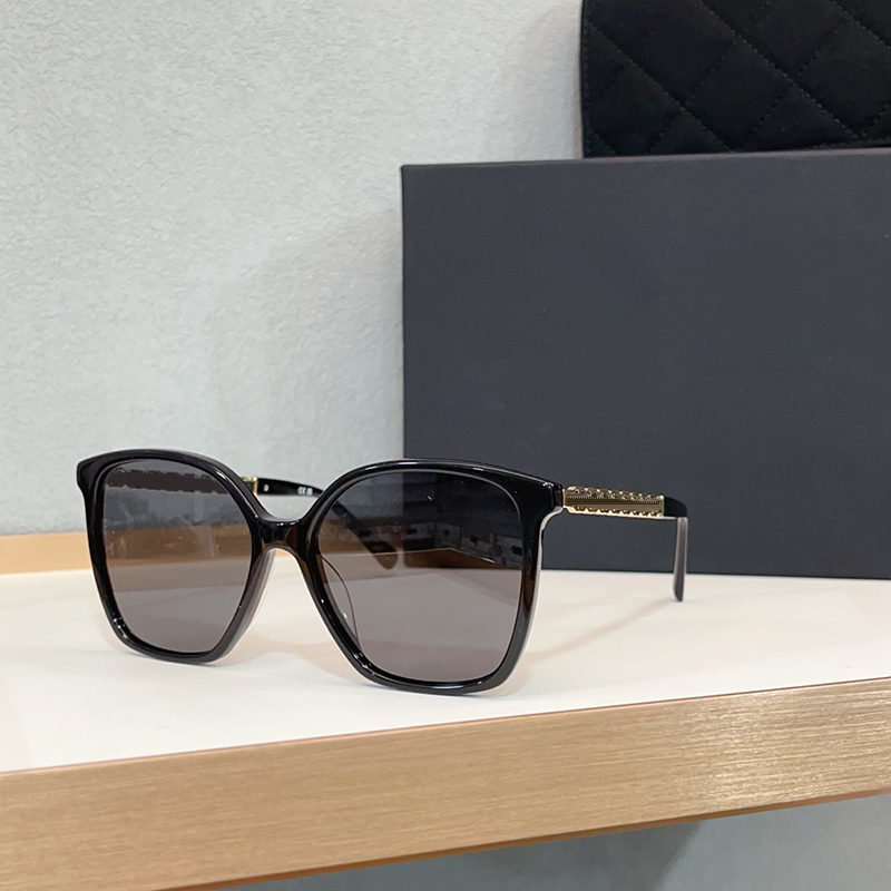 Designer Sunglasses For Women Black Acetate and Calfskin Black Lens trendy street shooting leisure vacation party sunglasses CH luxury brand glasses 5546