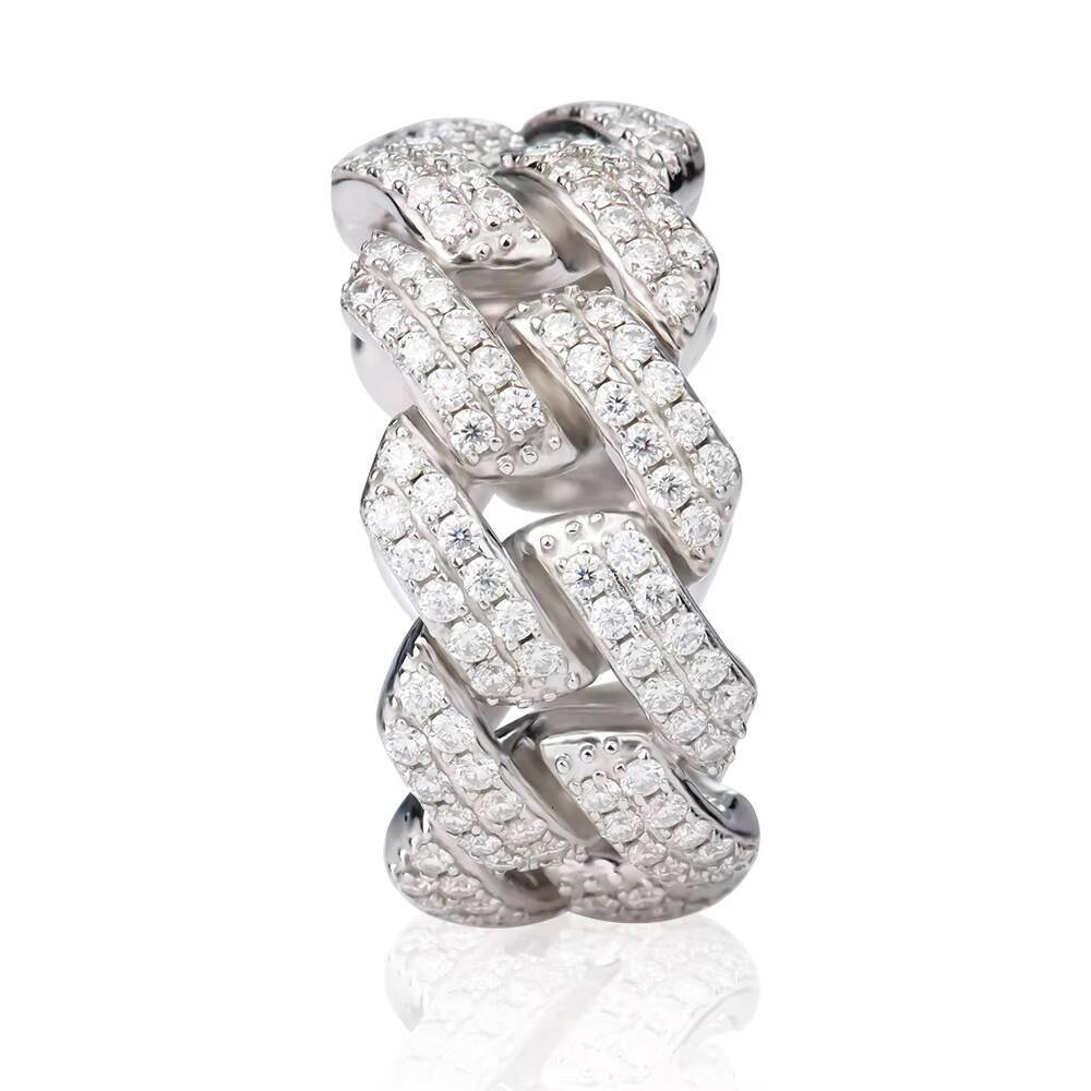 Fashion Design Cuban Ring Mossanite D Color VVS 925 Sterling Silver Fine Jewelry Hip Hop Style