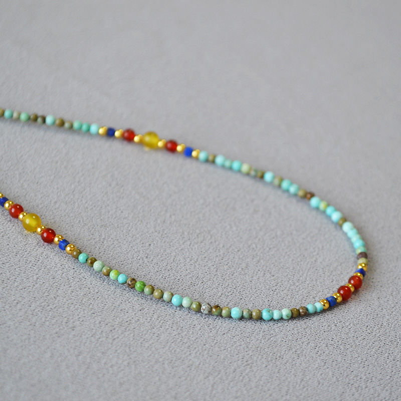 Minimalist Stone Bead Necklace Natural Turquoise Agate Heritage Collarbone Piece