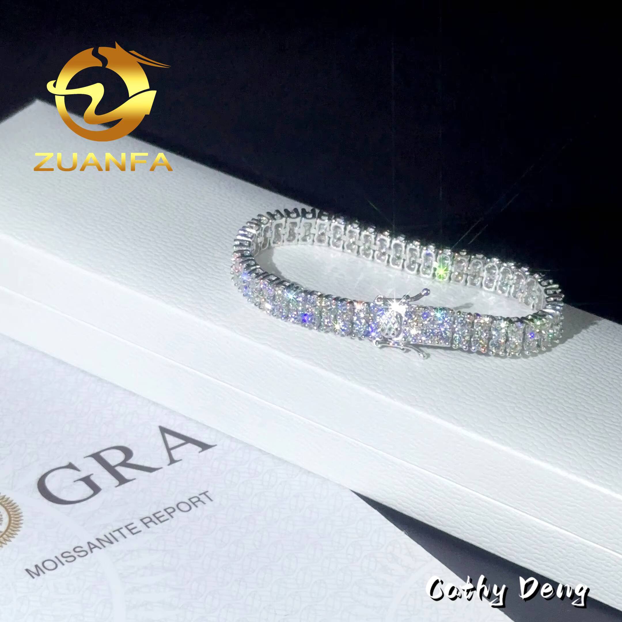 Fashion Jewelry 2 Rows 3mm Moissanite Tennis Bracelet Hip Hop Bracelet Silver 925 Pass Diamond Tester Iced Out Tennis Bracelet