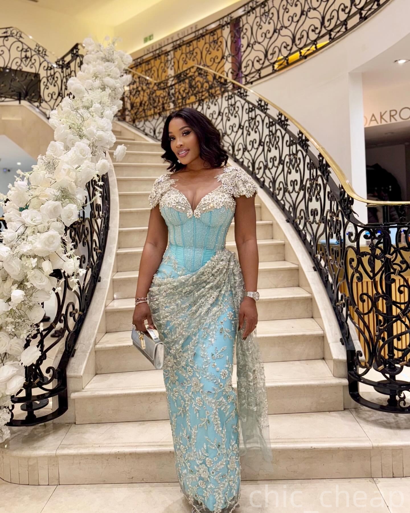 Sheath Sage Evening Dresses Beaded Crystals Sequined Lace Prom Formal Party Second Birthday Engagement Gowns Plus Size Dress For Special Occasions