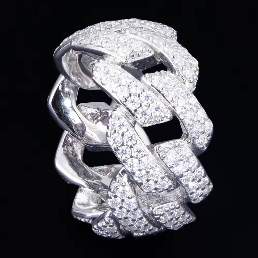 Cuban Ring Hiphop 925 Silver Moissanite D VVS1 Pass Diamond Test Wholesale Jewelry Factory Party Jewelry for Men
