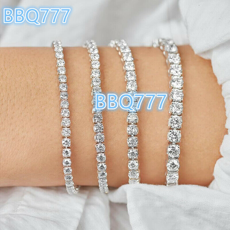 Men Women 14K White Gold 1 Row Cut Iced Out Tennis Bracelets Hip Hop Lab Diamond Link Chain Bracelet