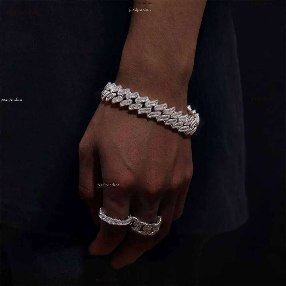 Master Rocks Jewelry Sterling Sier 15mm Hip Hop Bracelets Iced Out Vvs Moissanite Cuban Link Chain