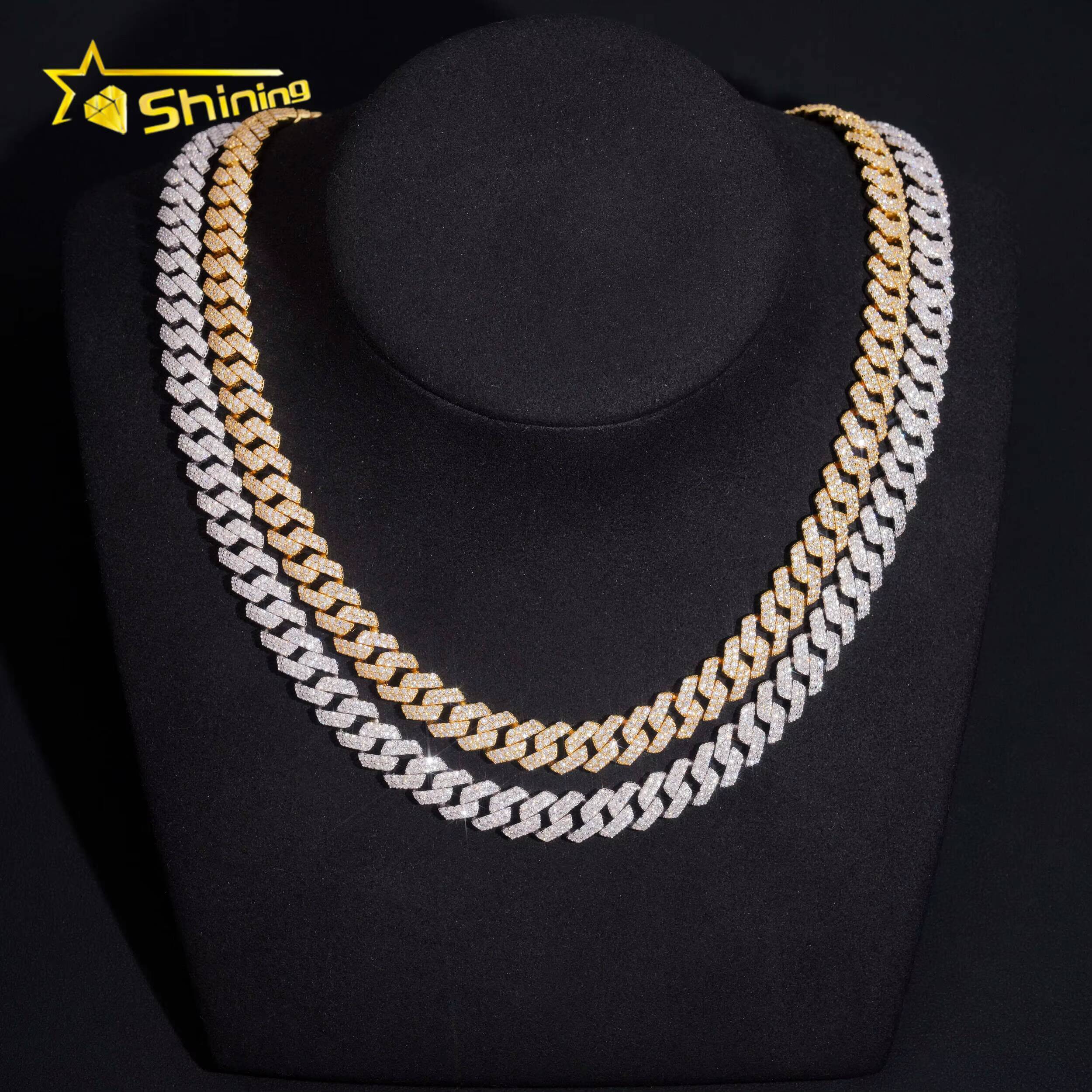 RTS Promotion Hot Selling Hip Hop Jewelry 10mm Solid 925 Sterling Silver Men Necklace Iced Out VVS Moissanite Cuban Link Chain