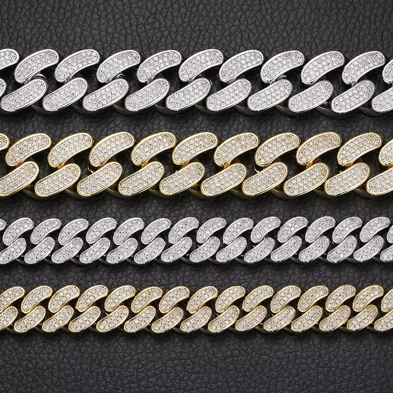 18mm Triple Row CZ Cuban Link Chain for Men Thick 18K Gold Plated Hip Hop Necklace High Quality Streetwear Jewelry Wholesale