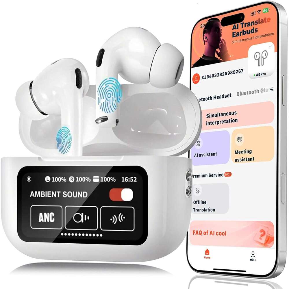 AI Translation Earbuds Real Time with 144 Languages 11 Offline & Touch Screen, iOS/Android App Compatible, 3-in-1 Bluetooth 5.3 Translator Headphones for
